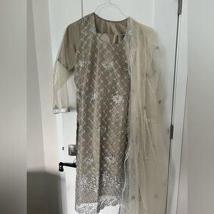 Maria B Designer Gray Silver 3 piece Pakistani dress